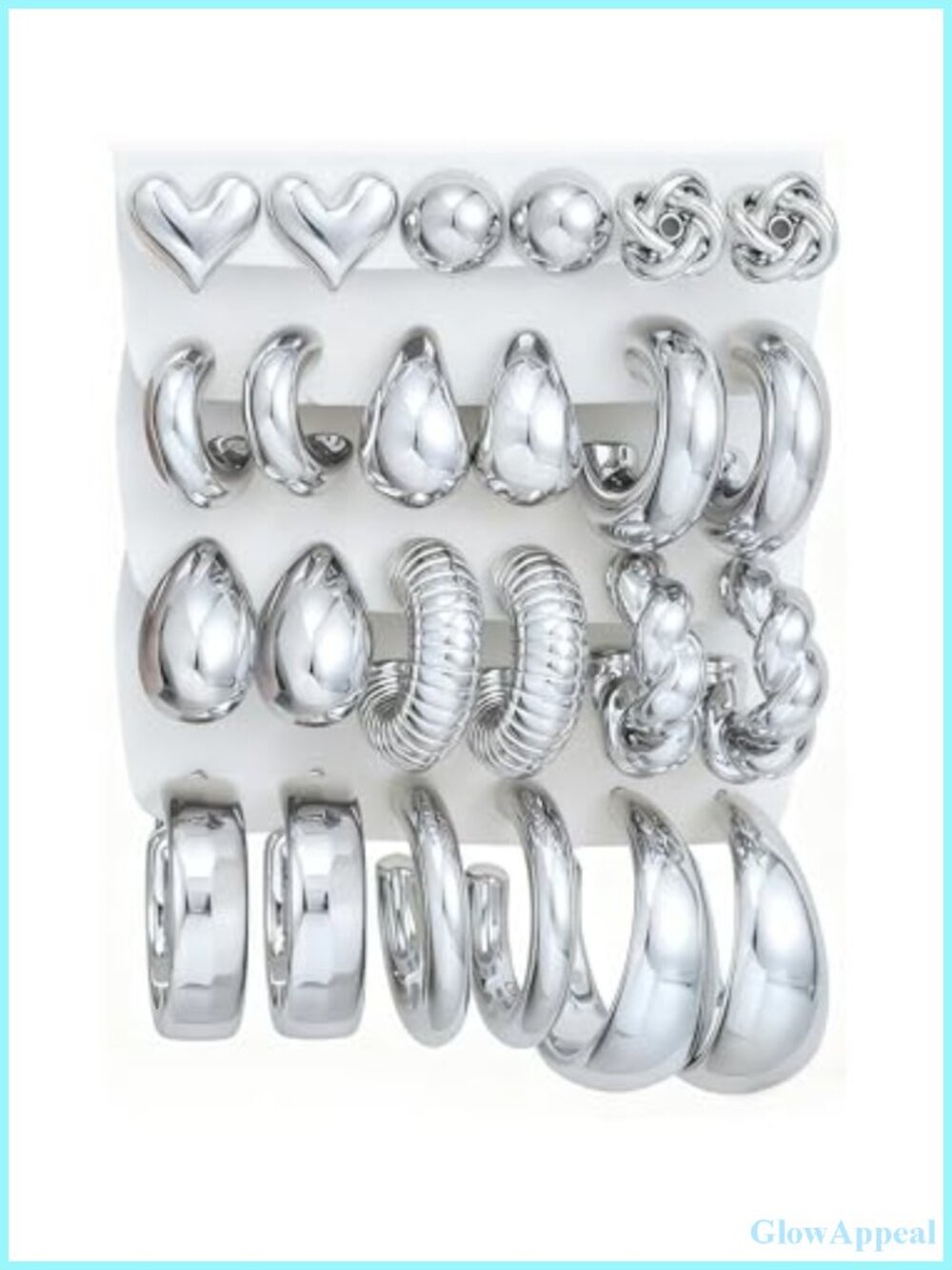 12 Pairs Chunky Silver Hoop Earrings for Women, Silver Plated Lightweight Non
